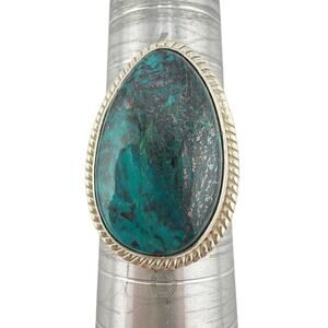 Pear-Shaped Chrysocolla Twisted Rope 925 Sterling Silver Ring Size 8